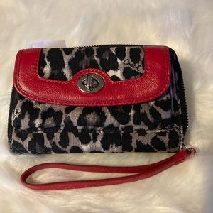 Brand new silver/black with red leather trim coach wallet